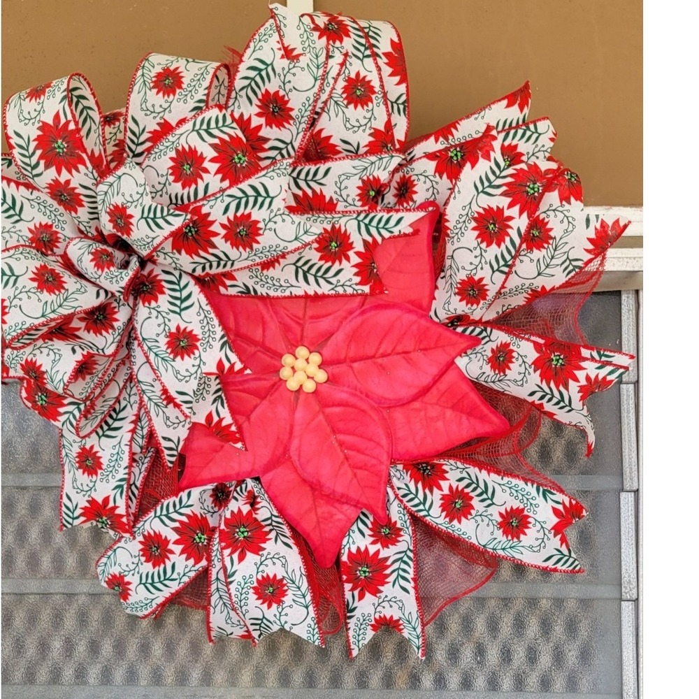 Poinsettia Red Christmas Wreath Pancake Frame Floral festive holiday decor